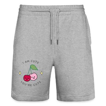 Niedliches Kirsch-Duo - Stanley/Stella Unisex Bio Joggingshorts Trainer  - Grau meliert - Vorne - Nik (191cm) & Marisol (170cm)