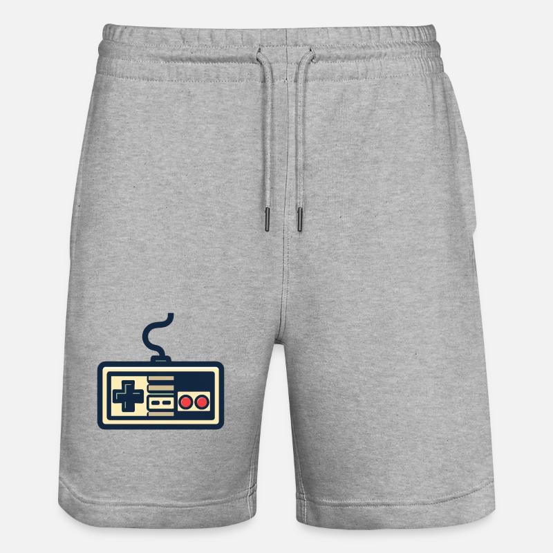 Retro-Gamecontroller-Design - Stanley/Stella Unisex Bio Joggingshorts Trainer - Grau meliert