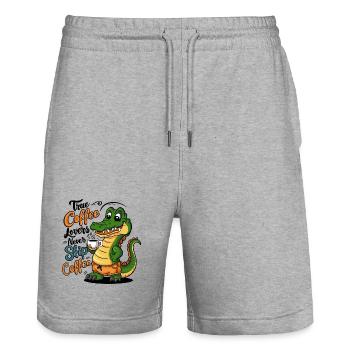 Coffee Crocodile Cartoon Saying - Stanley/Stella Trainer Unisex Organic Jogging Shorts - heather grey - Front - Nik (191cm) & Marisol (170cm)
