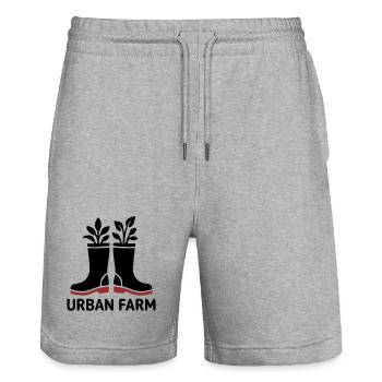 Logo des bottes en caoutchouc de ferme urbaine - Short de jogging bio TRAINER Stanley/Stella unisexe - gris chiné - Devant - Nik (191cm) & Marisol (170cm)