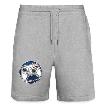 Logo manette : voulez jouer - Short de jogging bio TRAINER Stanley/Stella unisexe - gris chiné - Devant - Nik (191cm) & Marisol (170cm)