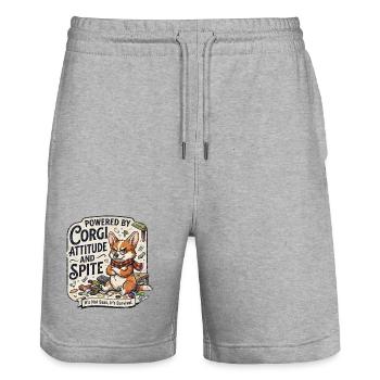 Attitude et Rancune Un Chien Drôle Powered By Corgi - Short de jogging bio TRAINER Stanley/Stella unisexe - gris chiné - Devant - Nik (191cm) & Marisol (170cm)