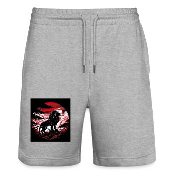 Löwe in der roten Sonne – Afrikanische Savanne im Grav-Stil - Stanley/Stella Unisex Bio Joggingshorts Trainer  - Grau meliert - Vorne - Nik (191cm) & Marisol (170cm)