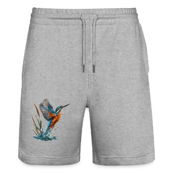Smaragd-Eisvögel, der rauscht - Stanley/Stella Unisex Bio Joggingshorts Trainer  - Grau meliert - Vorne - Nik (191cm) & Marisol (170cm)
