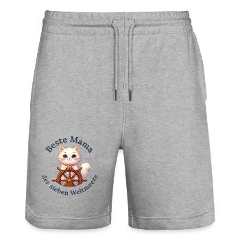 Beste Mama der sieben Weltmeere - Stanley/Stella Unisex Bio Joggingshorts Trainer  - Grau meliert - Vorne - Nik (191cm) & Marisol (170cm)