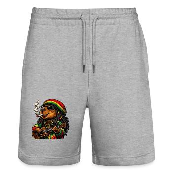 Sweet Capybara in Rastafari Style - Stanley/Stella Trainer Unisex Organic Jogging Shorts - heather grey - Front - Nik (191cm) & Marisol (170cm)