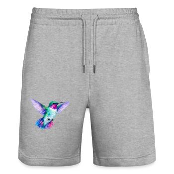 Rainbow Hummingbird Watercolor - Stanley/Stella Trainer Unisex Organic Jogging Shorts - heather grey - Front - Nik (191cm) & Marisol (170cm)