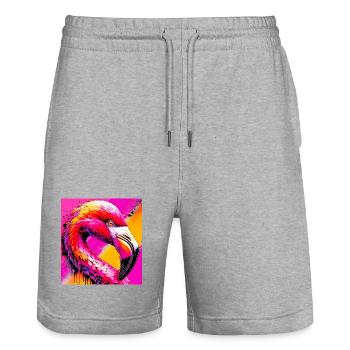 Flamant - Short de jogging bio TRAINER Stanley/Stella unisexe - gris chiné - Devant - Nik (191cm) & Marisol (170cm)