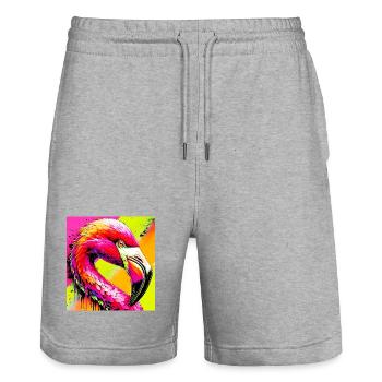 Flamant - Short de jogging bio TRAINER Stanley/Stella unisexe - gris chiné - Devant - Nik (191cm) & Marisol (170cm)