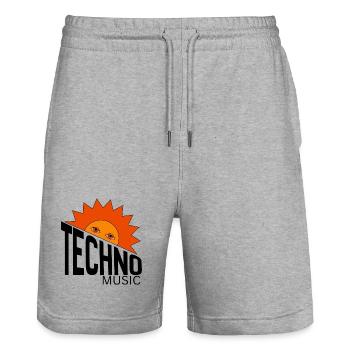 Sleepy Sun Burst with Watchful Eyes - Stanley/Stella Trainer Unisex Organic Jogging Shorts - heather grey - Front - Nik (191cm) & Marisol (170cm)