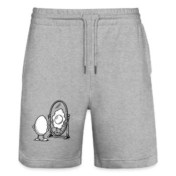 Pun with egg - Stanley/Stella Trainer Unisex Organic Jogging Shorts - heather grey - Front - Nik (191cm) & Marisol (170cm)