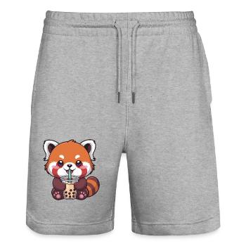 Kawaii Red Panda Drinking Bubble Tea - Stanley/Stella Trainer Unisex Organic Jogging Shorts - heather grey - Front - Nik (191cm) & Marisol (170cm)