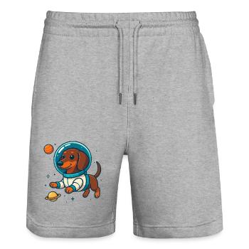 Teckel dans l’espace – Petit chien astronaute mignon - Short de jogging bio TRAINER Stanley/Stella unisexe - gris chiné - Devant - Nik (191cm) & Marisol (170cm)