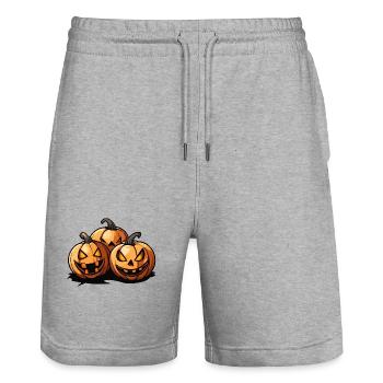 Pumpkin Halloween Party - Stanley/Stella Trainer Unisex Organic Jogging Shorts - heather grey - Front - Nik (191cm) & Marisol (170cm)