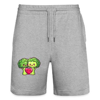 Broccoli Couple Love Heart Valentine's Day - Stanley/Stella Trainer Unisex Organic Jogging Shorts - heather grey - Front - Nik (191cm) & Marisol (170cm)