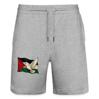 Taube des Friedens & Flagge – Freies Palästina - Stanley/Stella Unisex Bio Joggingshorts Trainer  - Grau meliert - Vorne - Nik (191cm) & Marisol (170cm)