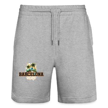 Palmiers de Barcelone 2025 - Short de jogging bio TRAINER Stanley/Stella unisexe - gris chiné - Devant - Nik (191cm) & Marisol (170cm)