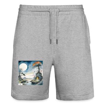 Paysage onirique de sorcier de dessin animé - Short de jogging bio TRAINER Stanley/Stella unisexe - gris chiné - Devant - Nik (191cm) & Marisol (170cm)