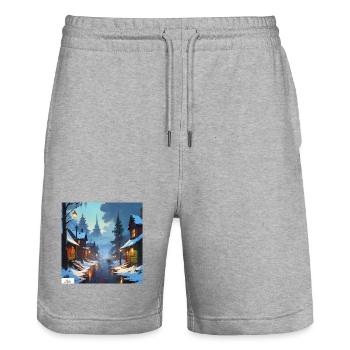 Ruhiger Winterabend - Stanley/Stella Unisex Bio Joggingshorts Trainer  - Grau meliert - Vorne - Nik (191cm) & Marisol (170cm)