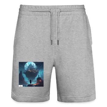 Fantasy kingdom dreamscape - Stanley/Stella Trainer Unisex Organic Jogging Shorts - heather grey - Front - Nik (191cm) & Marisol (170cm)