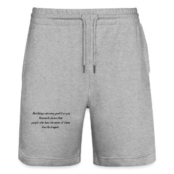 Science des anniversaires - Short de jogging bio TRAINER Stanley/Stella unisexe - gris chiné - Devant - Nik (191cm) & Marisol (170cm)