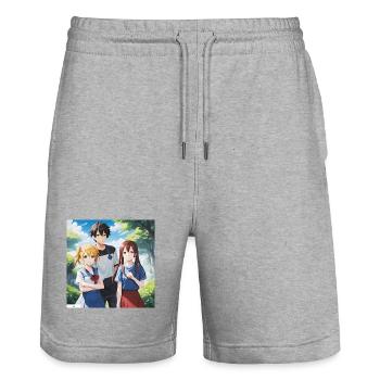 Anime Friends Sommer - Stanley/Stella Unisex Bio Joggingshorts Trainer  - Grau meliert - Vorne - Nik (191cm) & Marisol (170cm)