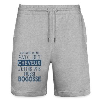 Homme sexy bogosse humour sans cheveux - Short de jogging bio TRAINER Stanley/Stella unisexe - gris chiné - Devant - Nik (191cm) & Marisol (170cm)