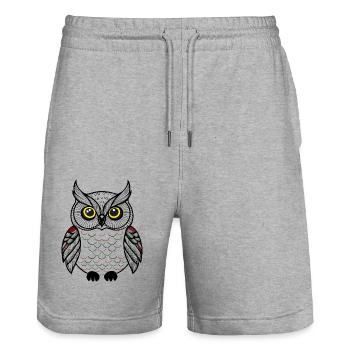 hibou mignon - Short de jogging bio TRAINER Stanley/Stella unisexe - gris chiné - Devant - Nik (191cm) & Marisol (170cm)