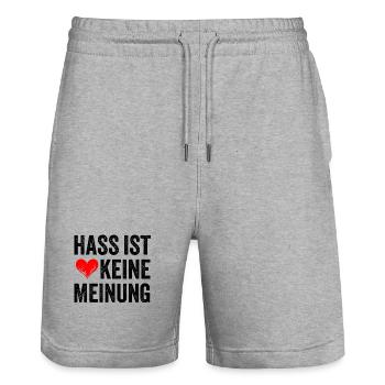 Hass ist keine Meinung - Stanley/Stella Unisex Bio Joggingshorts Trainer  - Grau meliert - Vorne - Nik (191cm) & Marisol (170cm)