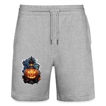 Halloween Kürbislaterne4 - Stanley/Stella Unisex Bio Joggingshorts Trainer  - Grau meliert - Vorne - Nik (191cm) & Marisol (170cm)
