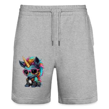 Conception de licorne Punker - Short de jogging bio TRAINER Stanley/Stella unisexe - gris chiné - Devant - Nik (191cm) & Marisol (170cm)