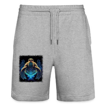 60s hippie birthday present idea peace sign heart - Stanley/Stella Trainer Unisex Organic Jogging Shorts - heather grey - Front - Nik (191cm) & Marisol (170cm)