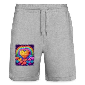 hippie drôle cadeau idée fierté symbole de paix funky - Short de jogging bio TRAINER Stanley/Stella unisexe - gris chiné - Devant - Nik (191cm) & Marisol (170cm)