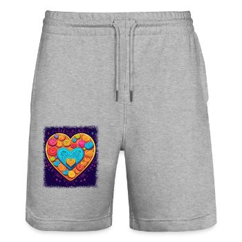 Symbole de la paix cool paix globale des années 60 blague fun bday - Short de jogging bio TRAINER Stanley/Stella unisexe - gris chiné - Devant - Nik (191cm) & Marisol (170cm)