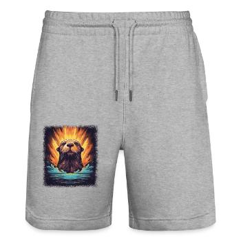 cool an otter baby animals anniversary fun humor - Stanley/Stella Trainer Unisex Organic Jogging Shorts - heather grey - Front - Nik (191cm) & Marisol (170cm)