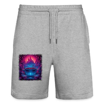 awesome love funky peace for paris family - Stanley/Stella Trainer Unisex Organic Jogging Shorts - heather grey - Front - Nik (191cm) & Marisol (170cm)