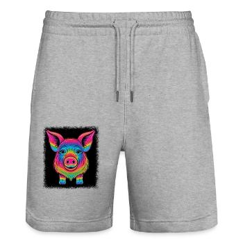 happy pig caviidae funny sayings funny pig quote - Stanley/Stella Unisex Bio Joggingshorts Trainer  - Grau meliert - Vorne - Nik (191cm) & Marisol (170cm)