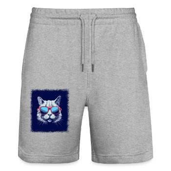 Cartoon Cat Business Cat Tshirts Cat Face Tshirts - Stanley/Stella Trainer Unisex Organic Jogging Shorts - heather grey - Front - Nik (191cm) & Marisol (170cm)