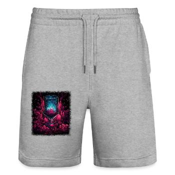 peace sign family birthday present idea 1960s geek - Stanley/Stella Unisex Bio Joggingshorts Trainer  - Grau meliert - Vorne - Nik (191cm) & Marisol (170cm)