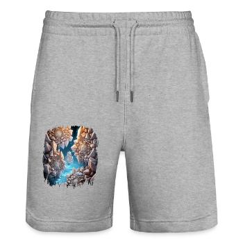 happy cat best chef tshirts baking sayings bakery - Stanley/Stella Unisex Bio Joggingshorts Trainer  - Grau meliert - Vorne - Nik (191cm) & Marisol (170cm)
