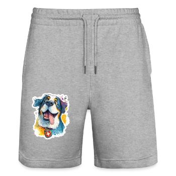 Majestätischer Schweizer Bernhardiner - Stanley/Stella Unisex Bio Joggingshorts Trainer  - Grau meliert - Vorne - Nik (191cm) & Marisol (170cm)
