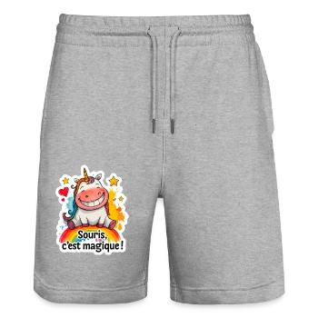 Magic Unicorn – Mouse, it's magic! - Stanley/Stella Trainer Unisex Organic Jogging Shorts - heather grey - Front - Nik (191cm) & Marisol (170cm)