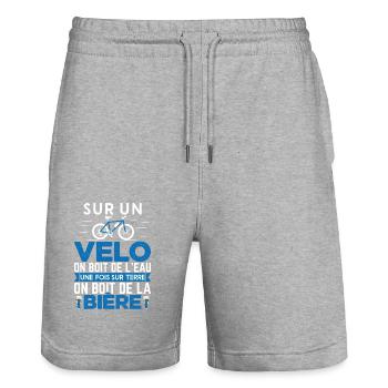 Vélo Humour Homme Cycliste Cadeau Retraite - Short de jogging bio TRAINER Stanley/Stella unisexe - gris chiné - Devant - Nik (191cm) & Marisol (170cm)