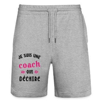 Une Coach qui déchire Femme Sportif Cadeau Humour - Short de jogging bio TRAINER Stanley/Stella unisexe - gris chiné - Devant - Nik (191cm) & Marisol (170cm)