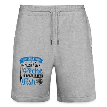 Si je peux aller à la pêche le reste je m'en fish - Short de jogging bio TRAINER Stanley/Stella unisexe - gris chiné - Devant - Nik (191cm) & Marisol (170cm)