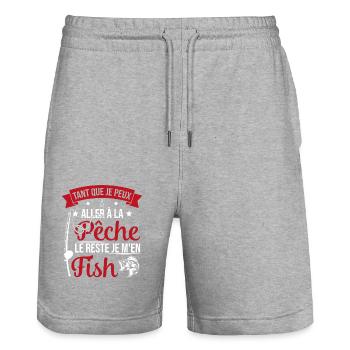 Si je peux aller à la pêche le reste je m'en fish - Short de jogging bio TRAINER Stanley/Stella unisexe - gris chiné - Devant - Nik (191cm) & Marisol (170cm)