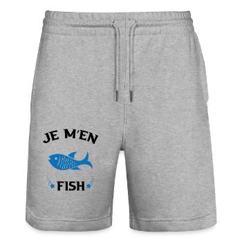 Je M'en Fish Cadeau Pêcheur Drôle Pêche - Short de jogging bio TRAINER Stanley/Stella unisexe - gris chiné - Devant - Nik (191cm) & Marisol (170cm)