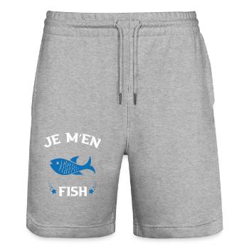 Je M'en Fish Cadeau Pêcheur Drôle Pêche - Short de jogging bio TRAINER Stanley/Stella unisexe - gris chiné - Devant - Nik (191cm) & Marisol (170cm)