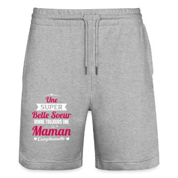 Belle soeur future maman cadeau drôle annonce mère - Short de jogging bio TRAINER Stanley/Stella unisexe - gris chiné - Devant - Nik (191cm) & Marisol (170cm)