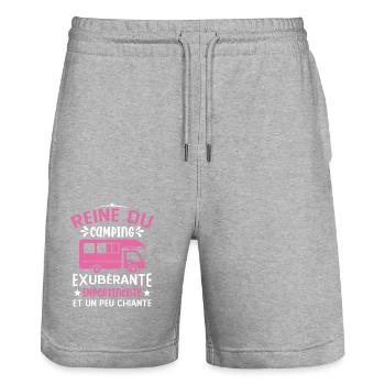 La Reine Du Camping Campeuse Cadeau Campeur Femme - Short de jogging bio TRAINER Stanley/Stella unisexe - gris chiné - Devant - Nik (191cm) & Marisol (170cm)